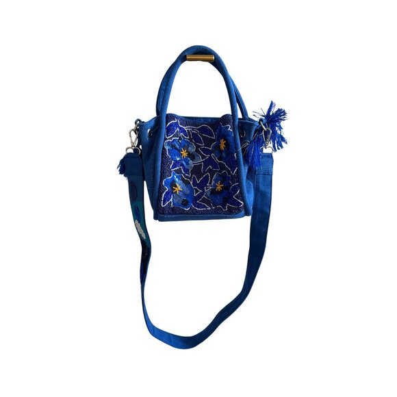 AMERICA & BEYOND Blue Beaded Floral Satchel Crossbody Bag - Picture 12 of 12